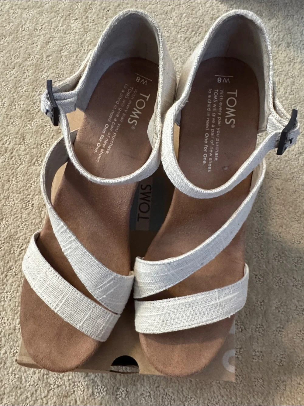 Toms Neutral Linen-Look Cork Wedge Sandals